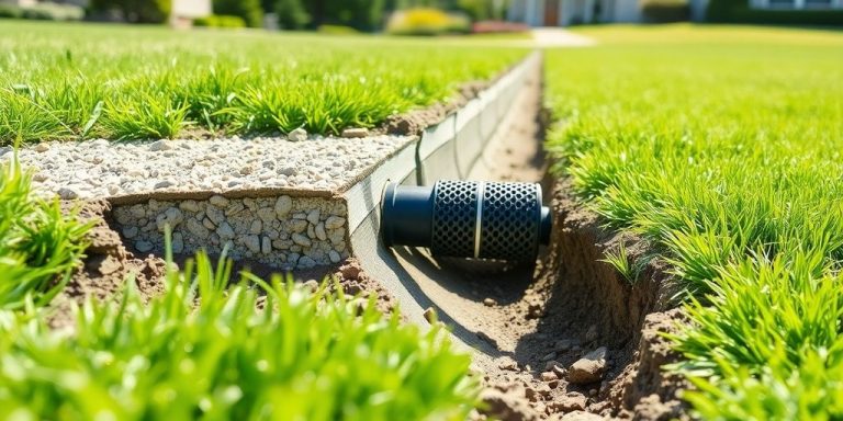 Diagram of a French drain in a yard.